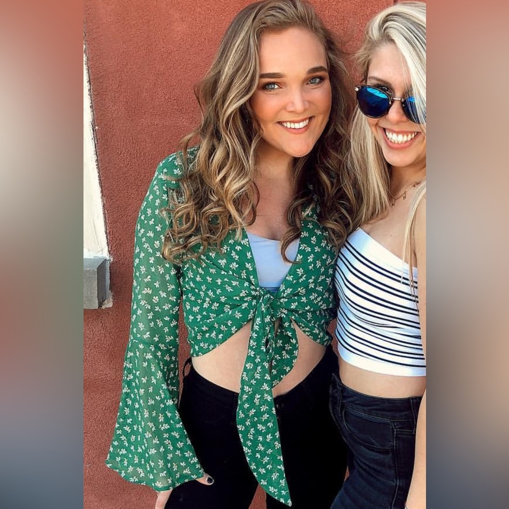 Urban Outfitters Green Bell Sleeve Crop Blouse